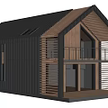 Modern Detached House Exterior With Black Roof And Wooden Balcony Design