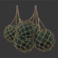 Three Decorative Balls in Handwoven Jute Net Sacks for Home Decoration Items