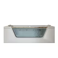 Sleek Modern Bathtub Design With Transparent Glass Panel Brushed Metal Faucet And Calm Water Surface