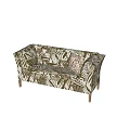 Three-Seater Sofa in Abstract Brown White Pattern with Light Wooden Legs and Decorative Textured Cushion