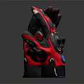 Pair of Black and Red Leather Gloves With Protective Design And Blue Accent
