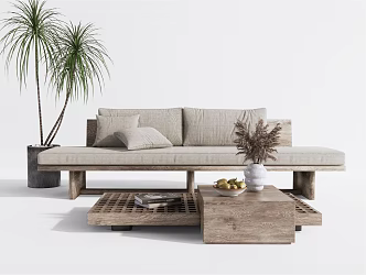 Many people'sofa sofa tea table double sofa log tea table vase ornaments 3d model