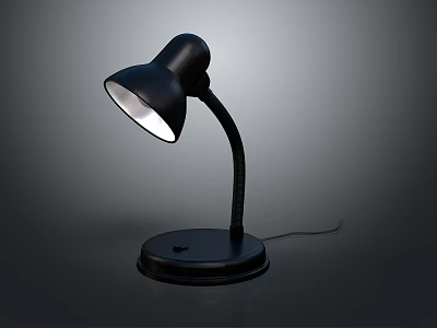 Modern Black Desk Lamp With Curved Arm And Round Base Illuminated 3d model