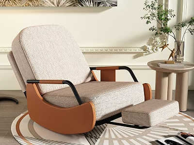 Cozy Lazy Sofa With Beige Cushion Brown Frame Ottoman And Side Table In Modern Living Room 3d model