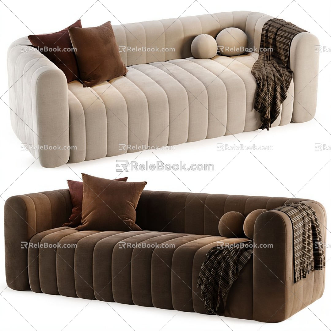 Multi-person sofa sofa pillow 3d model