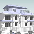 Multi Storey Building With Traditional Roof Balconies And Surrounding Trees