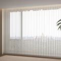 White Sheer Vertical Curtains For Modern Interior With City View And Indoor Plant
