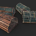 Vintage Decorative Ornament Set Featuring Wooden Frame And Netting Design Cages For Home Decoration