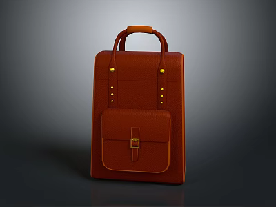 Brown Leather Handbag with Top Handles Front Buckle Pocket and Classic Design for Daily Use 3d model