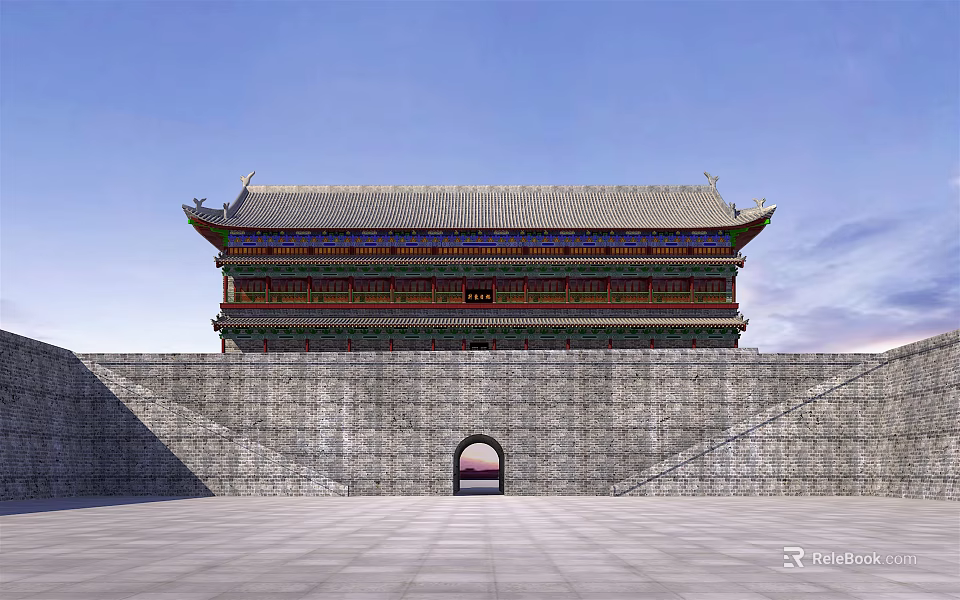 Ancient Chinese Architecture With Grand Multi layered Roof And Traditional City Wall Structure 3d model 
