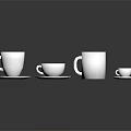 Coffee Drinks In Various Size Cups With Latte Art On Black Table Surface 3d model
