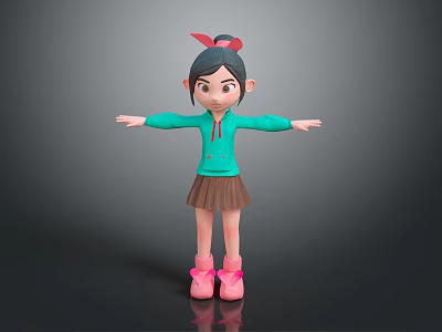 Cartoon Girl Character With Blue Jacket Brown Skirt And Pink Shoes 3d model