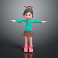 Cartoon Girl Character With Blue Jacket Brown Skirt And Pink Shoes