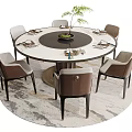 Modern Round Dining Table Set with Marble Tabletop Lazy Susan Six Gray Brown Chairs 3d model