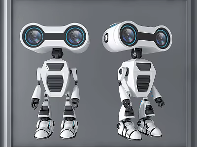 Intelligent Robotic Machines With Large Camera Eyes And Mechanical Limbs Design 3d model