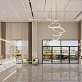 Modern Hotel Lobby Interior With Reception Desk Circular Chandeliers Large Windows And Comfortable Seating