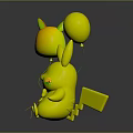 Cute Yellow Plush Character Holding Rabbit Head Balloon And Pink Balloon With Green Bow