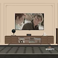 Elegant Single Sofa In Classic Living Room With Wooden TV Stand And Decorative Walls