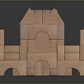 Wooden Building Blocks Castle Shaped Construction With Towers Walls And Arches