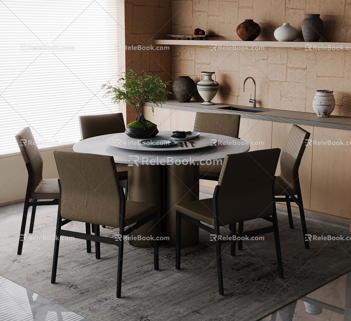 Modern Dining Table and Chair 3d model