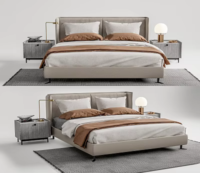 Modern Double Bed Interior With Bedside Tables Table Lamps And Neutral Linen 3d model