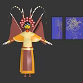 Traditional Costume Character With Red Headdress And Mythical Creature Illustrations