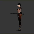 3D Female Character With Short Black Hair Pink Top Red Pants Gun And Outstretched Arms