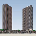 Modern High Rise Residential Complex With Two Towers And Low Rise Base 3d model