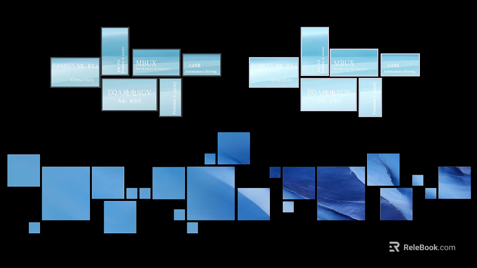Creative Blue Squares Photo Wall With Black Background And Geometric Arrangement 3d model 