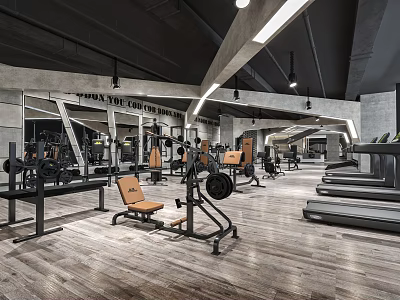Modern Industrial Gym With Various Fitness Equipment And Spacious Workout Area 3d model