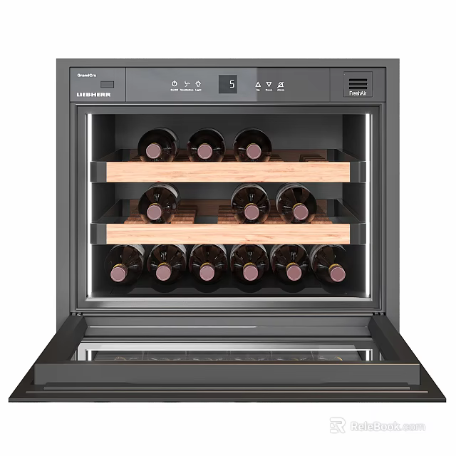 Modern Wine Cooler With Digital Control Panel And Wooden Shelves For Wine Storage 3d model 