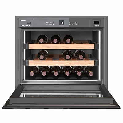 Modern Wine Cooler With Digital Control Panel And Wooden Shelves For Wine Storage 3d model