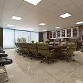 Spacious Conference Room Interior With Rows Of Chairs Tables Projection Screen And Decorative Paintings