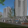Modern Commercial Complex Featuring High Rise Buildings Retail Units Green Spaces And Pedestrian Walkways