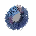 Circular Mirror Adorned With Blue Purple Fluffy Decorations And Round Ornaments