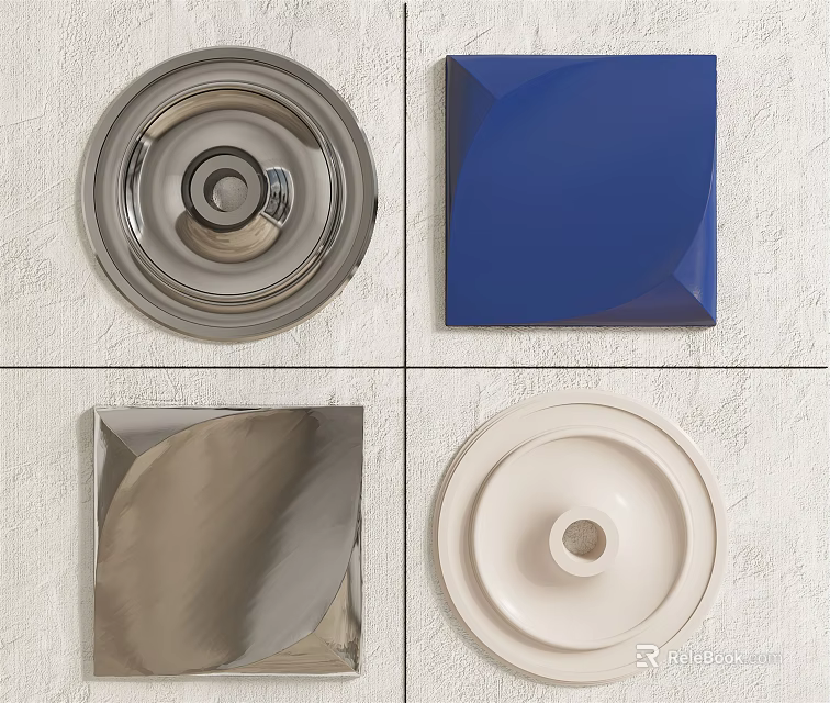 Modern Wall Decor with Circular Square Metallic Blue Silver White Designs 3d model