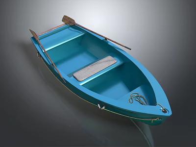 Blue Wooden Rowboat With Oars And Comfortable Seats For Water Transportation 3d model