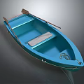 Blue Wooden Rowboat With Oars And Comfortable Seats For Water Transportation