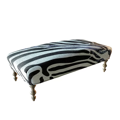Stylish Black and White Striped Upholstered Sofa Bench with Wooden Legs 3d model