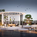 Modern Garden Patio With White Pergola Green Plants Relaxing Sofa Outdoor Table And Trees