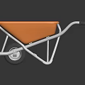 Sturdy Orange Wheelbarrow With Silver Metal Frame And Single Rubber Wheel Design