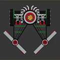 Mechanical Model With Black Green Structure Red Wheels White Blades And Central Red Yellow Emblem