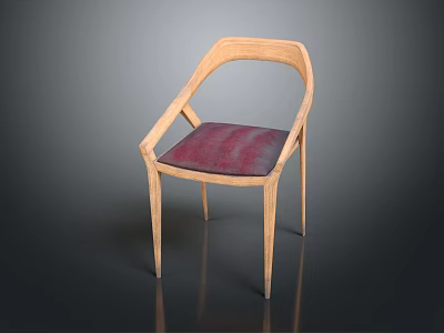 Minimalist Light Wood Single Chair With Armrests And Dark Red Textured Seat Cushion 3d model