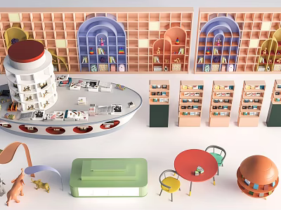 Modern Stylish Open Bookcases With Colorful Shelves And Contemporary Design Elements 3d model