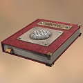 Vintage Red Cover Leather Bound Book With Metal Plaque And ANTIC Word Design