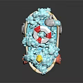 Cute Bathtub with Red Wheels Blue Bubbles Yellow Rubber Duck and Colorful Toys