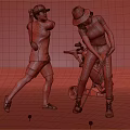 Two People Playing Golf On Green Course With Clubs And Balls 3d model