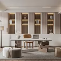 Quiet Study Desk and Chair Combination Study Floor Lamp Study Decoration Computer Creative Study Bookcase Combination Study Decoration 3d model