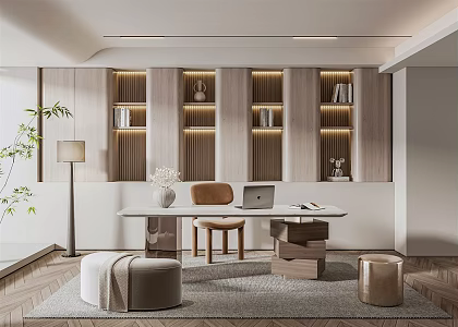 Quiet Study Desk and Chair Combination Study Floor Lamp Study Decoration Computer Creative Study Bookcase Combination Study Decoration 3d model