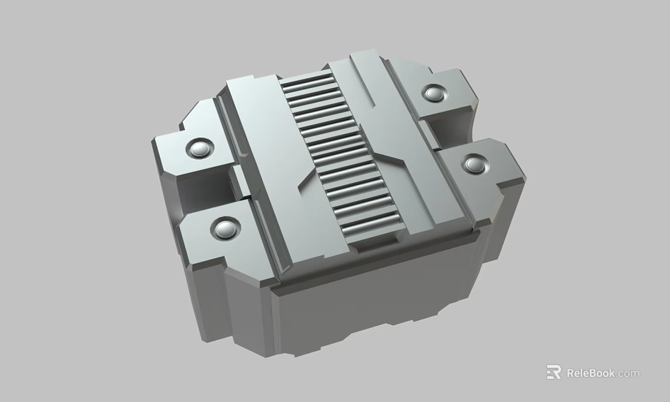 Mechanical Metal Part With Screw Holes Ridges And Angular Design 3d model 